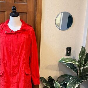 Eileen Fisher Women's Vibrant Red Trench Coat with Hood Size XS/TP